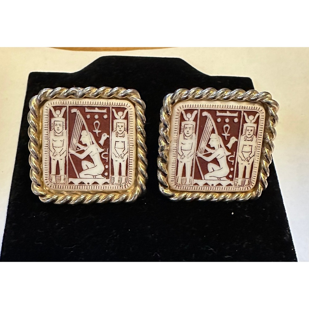 Vintage MCM Egyptian Revival Glass Cuff Links